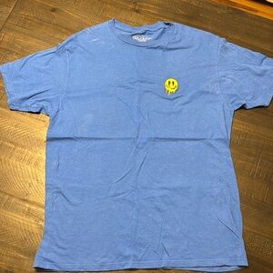 Eighty Eight Graphic Blue Cotton T-Shirt Yellow Smiley Hustle Embroidered LG